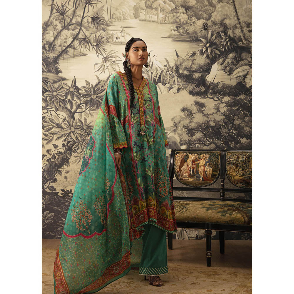 KALISTA Rama Green Kurta with Pant and Dupatta (Set of 3)