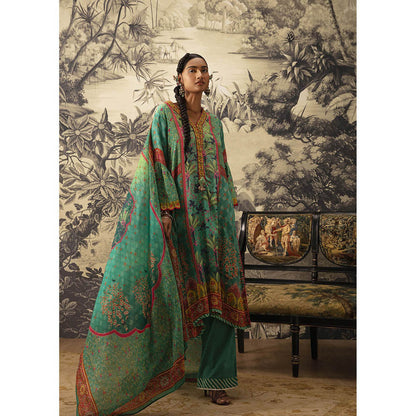 KALISTA Rama Green Kurta with Pant and Dupatta (Set of 3)