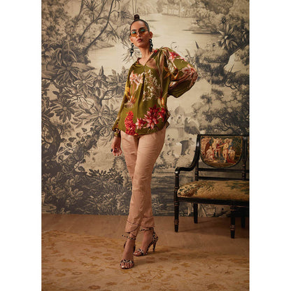 KALISTA Olive Green Dahlia Tunic with Pant (Set of 2)