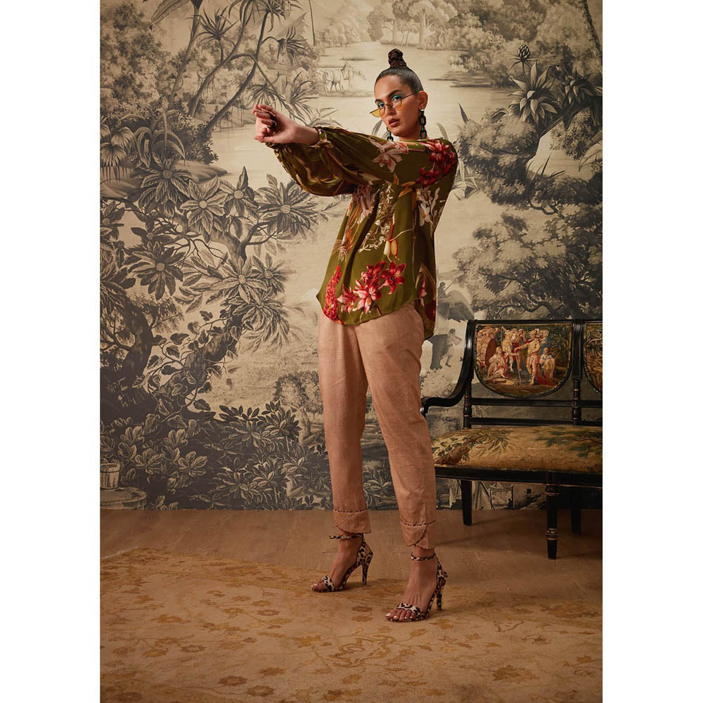 KALISTA Olive Green Dahlia Tunic with Pant (Set of 2)