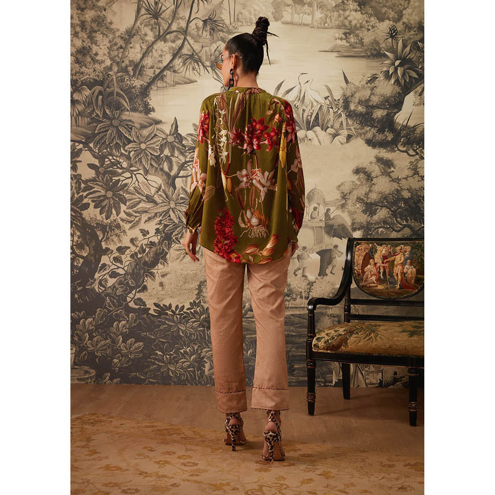 KALISTA Olive Green Dahlia Tunic with Pant (Set of 2)