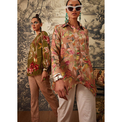 KALISTA Olive Green Dahlia Tunic with Pant (Set of 2)