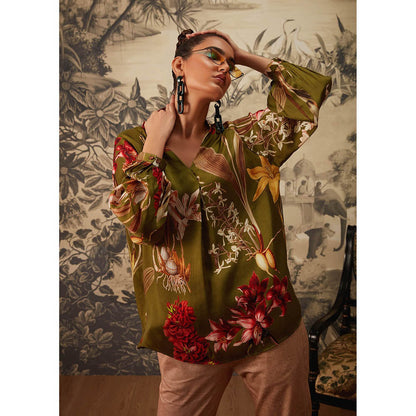 KALISTA Olive Green Dahlia Tunic
