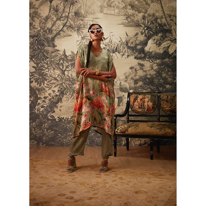KALISTA Sage Green Daisey Kaftan with Pant (Set of 2)