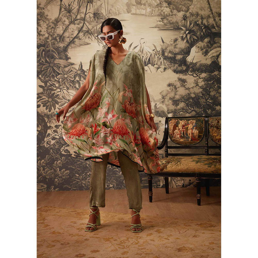 KALISTA Sage Green Daisey Kaftan with Pant (Set of 2)
