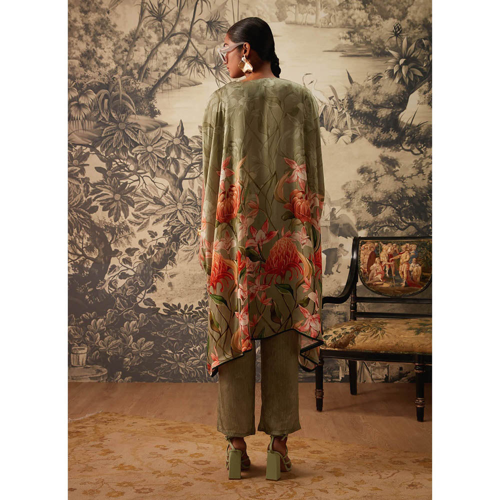KALISTA Sage Green Daisey Kaftan with Pant (Set of 2)