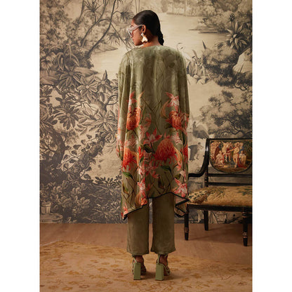 KALISTA Sage Green Daisey Kaftan with Pant (Set of 2)