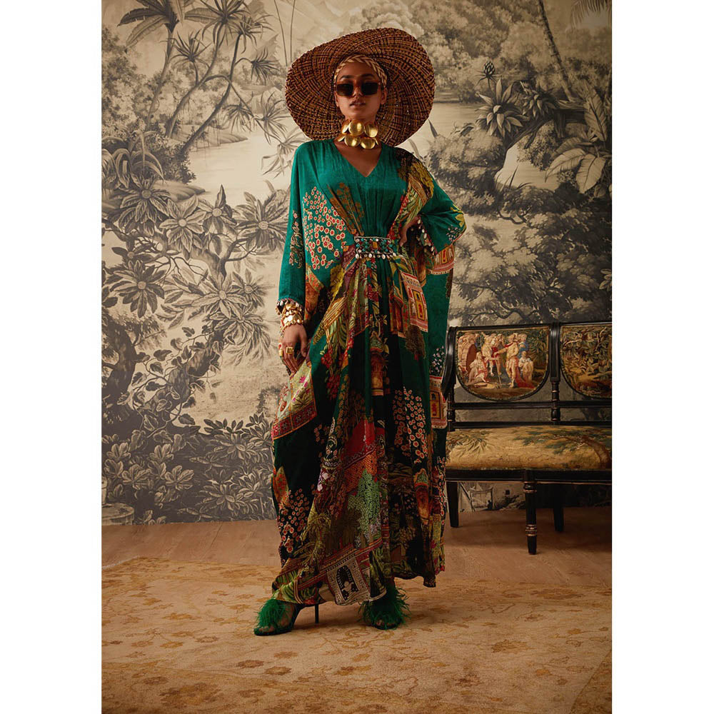 KALISTA Bottle Green Aamna Kaftan Dress