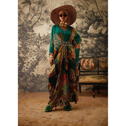 KALISTA Bottle Green Aamna Kaftan Dress