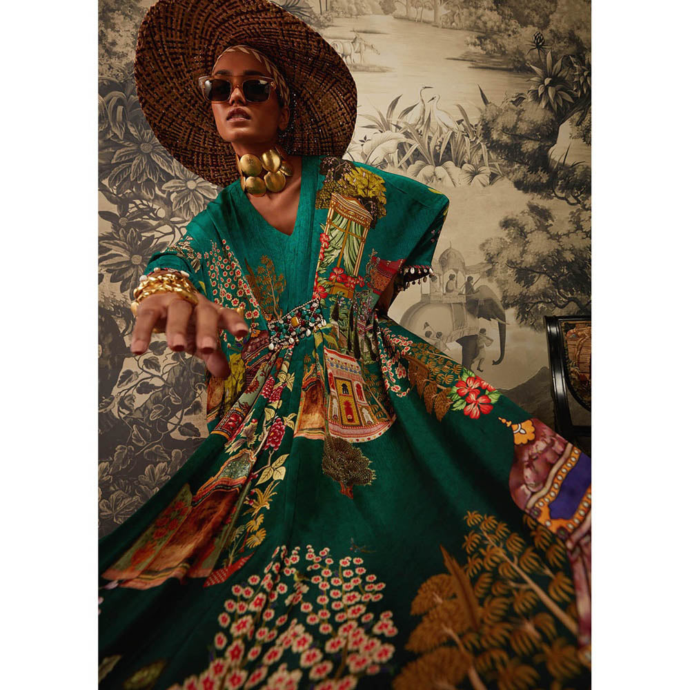 KALISTA Bottle Green Aamna Kaftan Dress