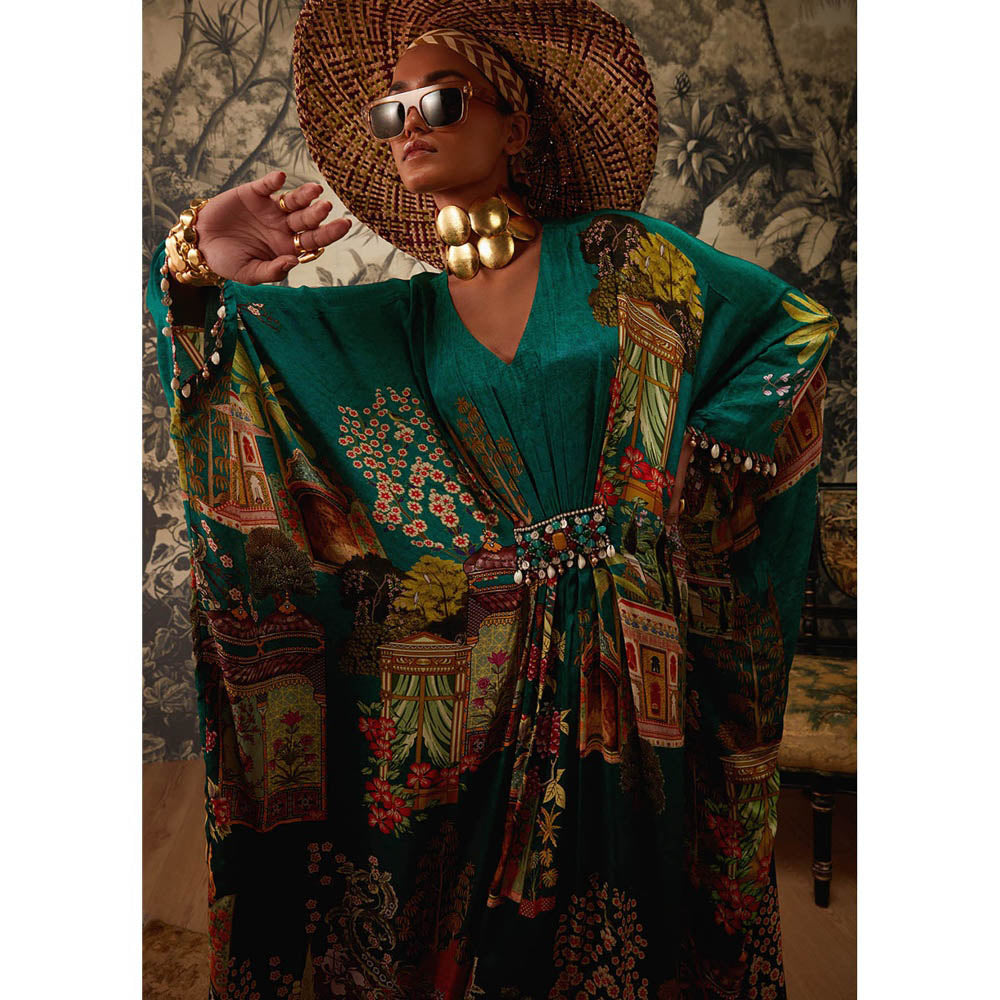 KALISTA Bottle Green Aamna Kaftan Dress