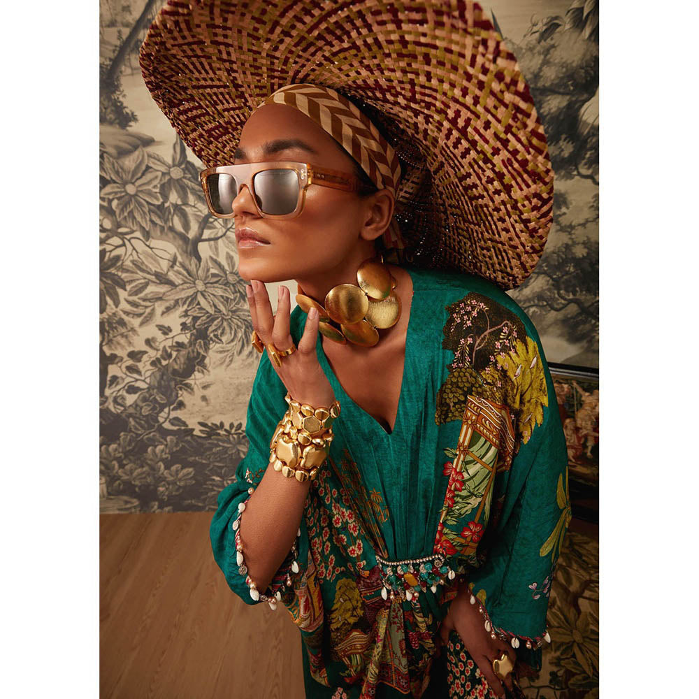 KALISTA Bottle Green Aamna Kaftan Dress