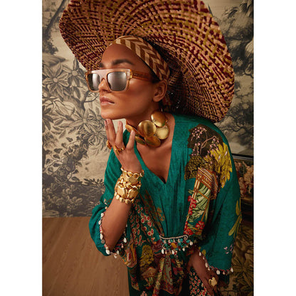 KALISTA Bottle Green Aamna Kaftan Dress