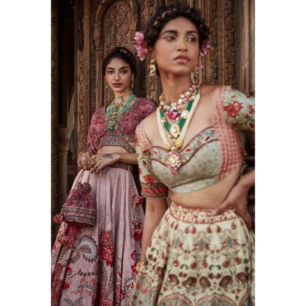 KALISTA Green Arohi Lehenga with Blouse and Dupatta (Set of 3)