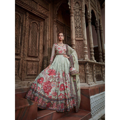 KALISTA Green Ayra Anarkali with Dupatta (Set of 2)