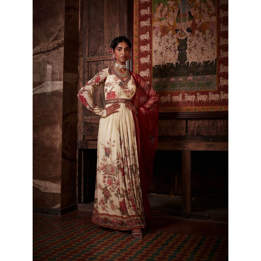 KALISTA Beige Tahira Anarkali with Dupatta (Set of 2)