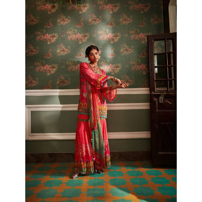 KALISTA Pink Sahiba Sharara with Kurta and Dupatta (Set of 3)