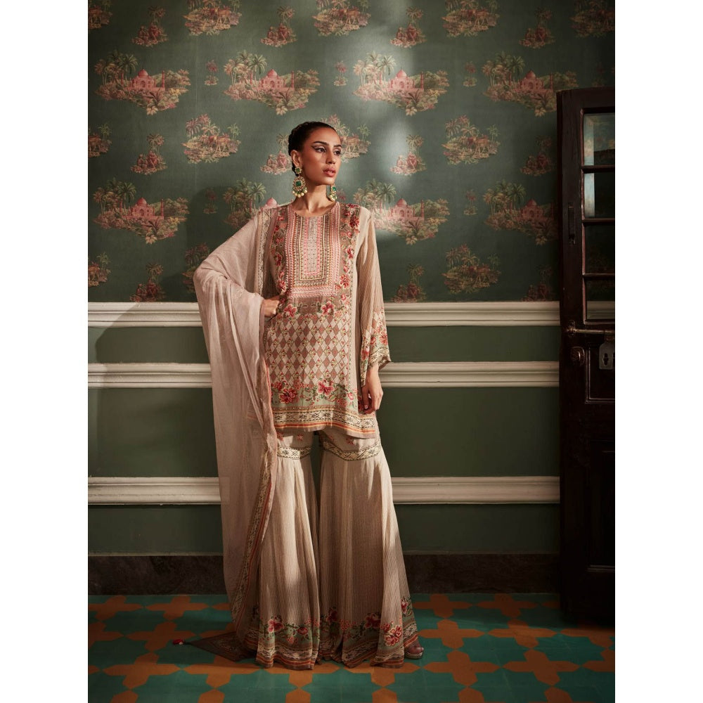 KALISTA Beige Akilah Sharara with Kurta and Dupatta (Set of 3)