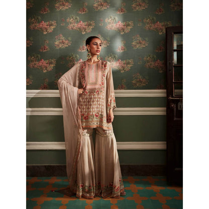 KALISTA Beige Akilah Sharara with Kurta and Dupatta (Set of 3)