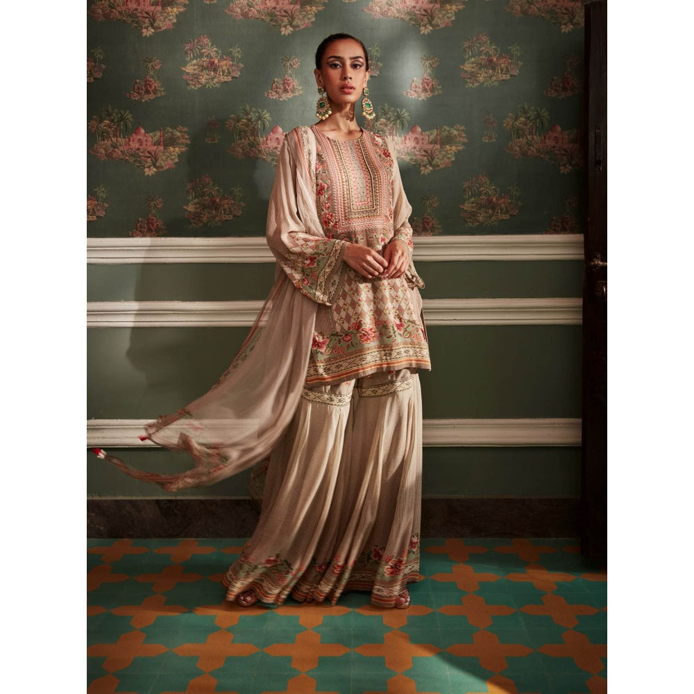 KALISTA Beige Akilah Sharara with Kurta and Dupatta (Set of 3)