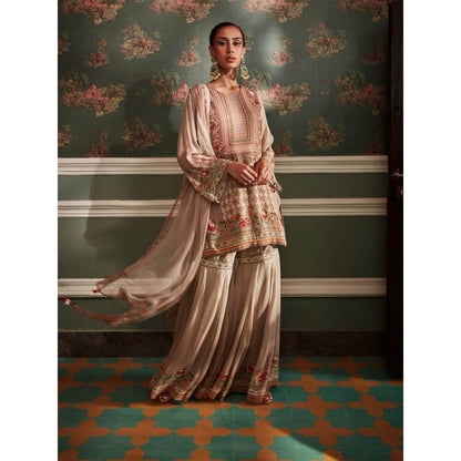 KALISTA Beige Akilah Sharara with Kurta and Dupatta (Set of 3)