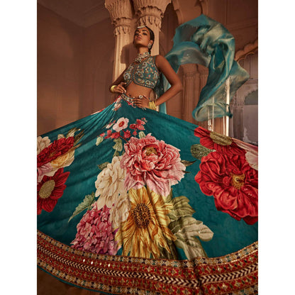 KALISTA Teal Gulshaad Lehenga with Blouse and Dupatta (Set of 3)