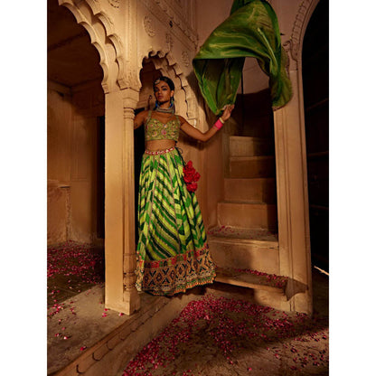 KALISTA Green Leher Lehenga with Blouse and Dupatta (Set of 3)