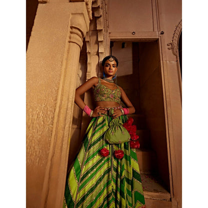 KALISTA Green Leher Lehenga with Blouse and Dupatta (Set of 3)
