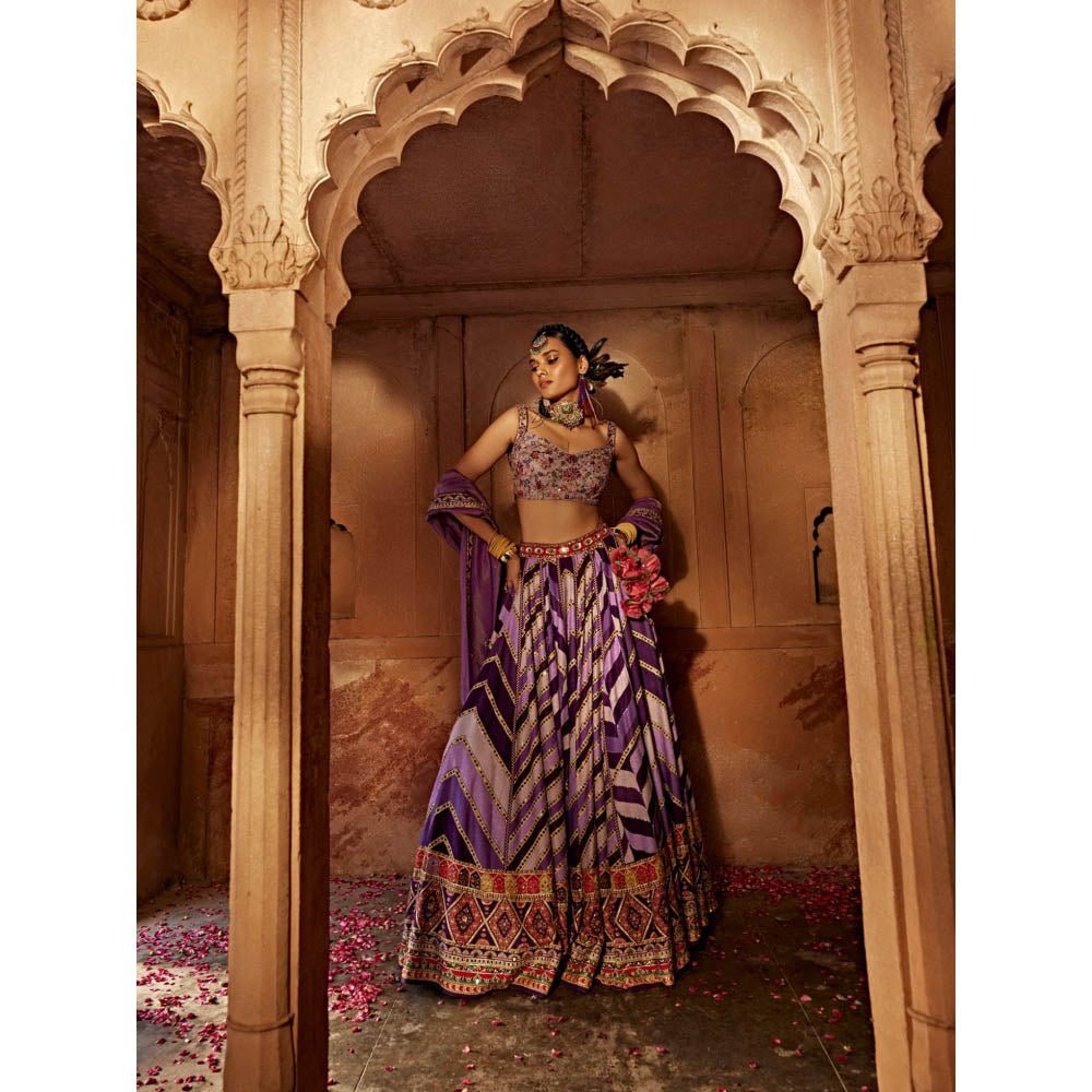 KALISTA Lavender Leher Lehenga with Blouse and Dupatta (Set of 3)