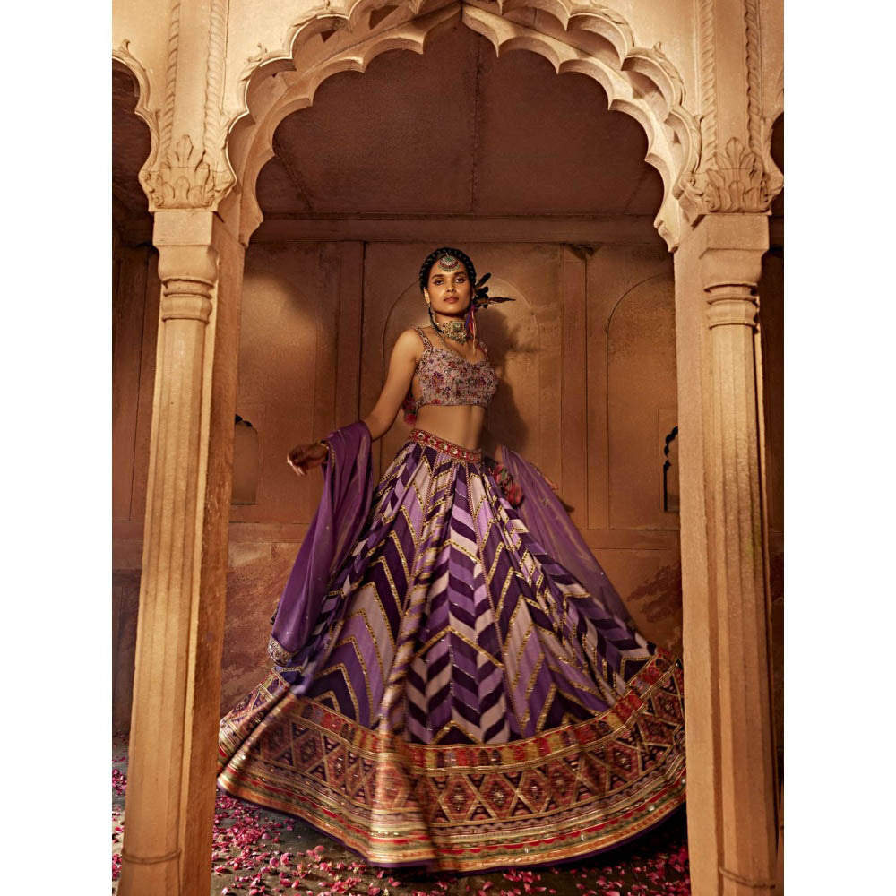 KALISTA Lavender Leher Lehenga with Blouse and Dupatta (Set of 3)