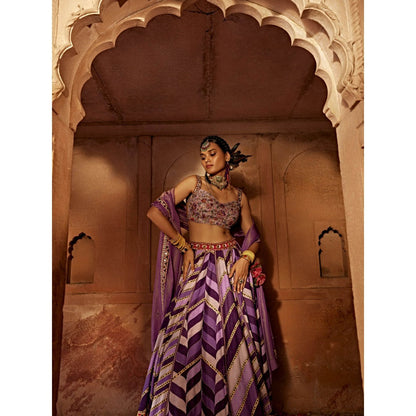 KALISTA Lavender Leher Lehenga with Blouse and Dupatta (Set of 3)