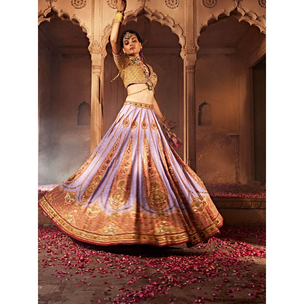 KALISTA Lavender Kimaya Lehenga with Blouse and Dupatta (Set of 3)