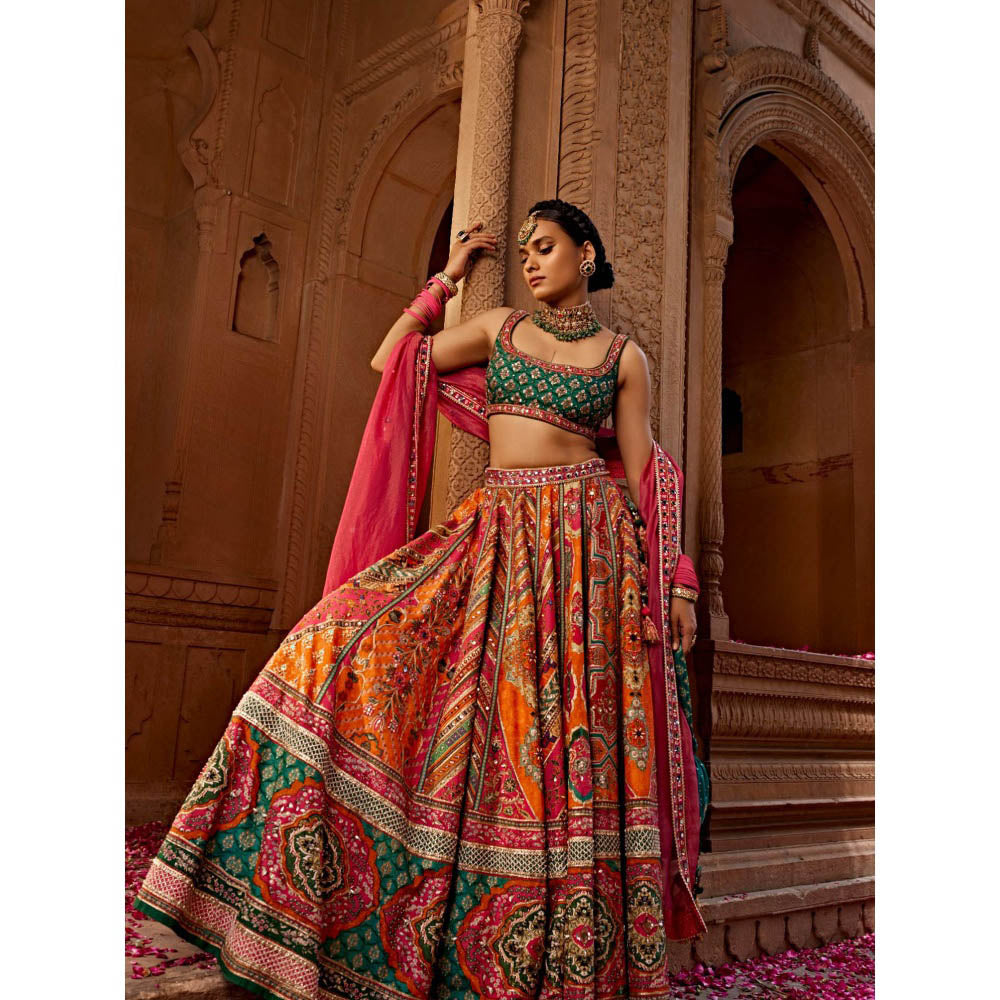 KALISTA Pink Aadhya Lehenga with Blouse and Dupatta (Set of 3)