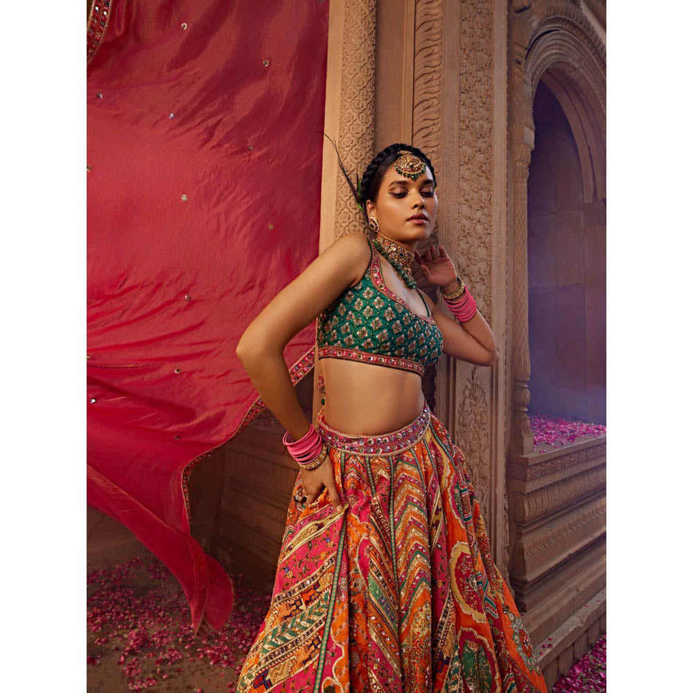 KALISTA Pink Aadhya Lehenga with Blouse and Dupatta (Set of 3)