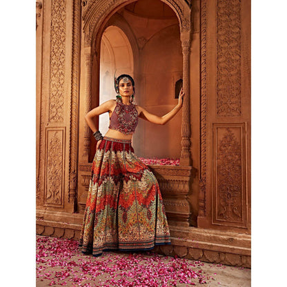 KALISTA Maroon Mehvish Sharara with Blouse (Set of 2)
