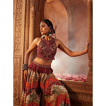 KALISTA Maroon Mehvish Sharara with Blouse (Set of 2)