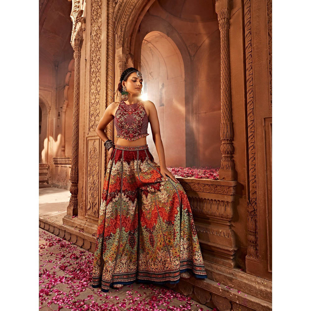 KALISTA Maroon Mehvish Sharara with Blouse (Set of 2)