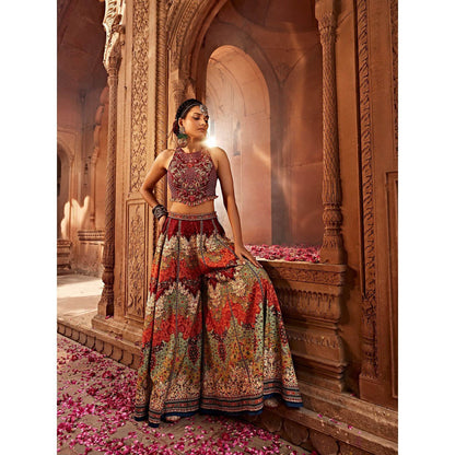 KALISTA Maroon Mehvish Sharara with Blouse (Set of 2)