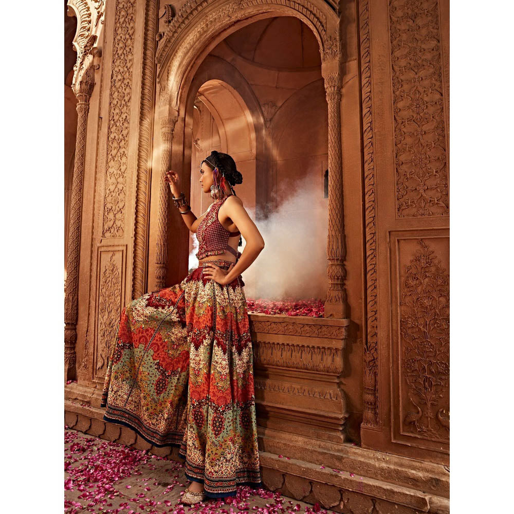 KALISTA Maroon Mehvish Sharara with Blouse (Set of 2)