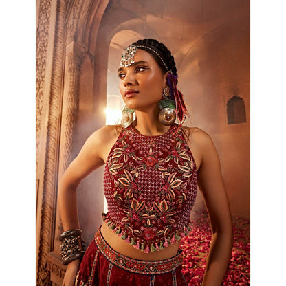 KALISTA Maroon Mehvish Sharara with Blouse (Set of 2)