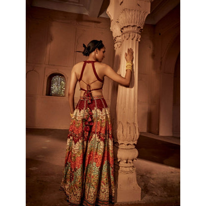 KALISTA Maroon Mehvish Sharara with Blouse (Set of 2)
