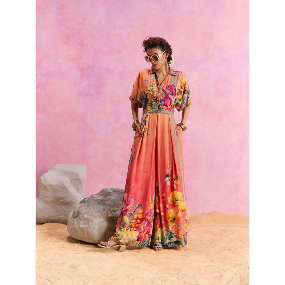 KALISTA Orange Floriana Jumpsuit