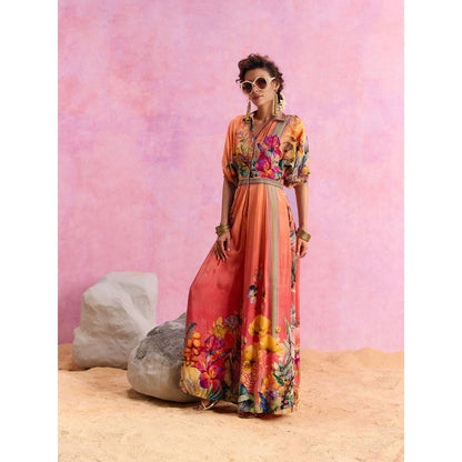 KALISTA Orange Floriana Jumpsuit