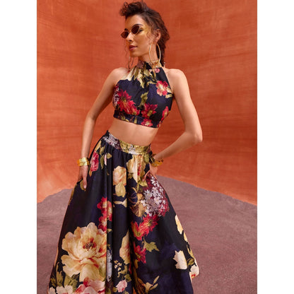 KALISTA Midnight Navy Blue Rosalie Skirt with Crop Top (Set of 2)