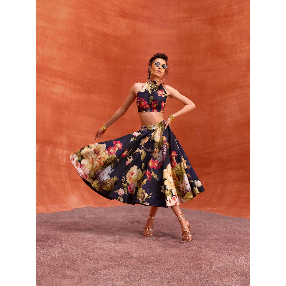 KALISTA Midnight Navy Blue Rosalie Skirt with Crop Top (Set of 2)