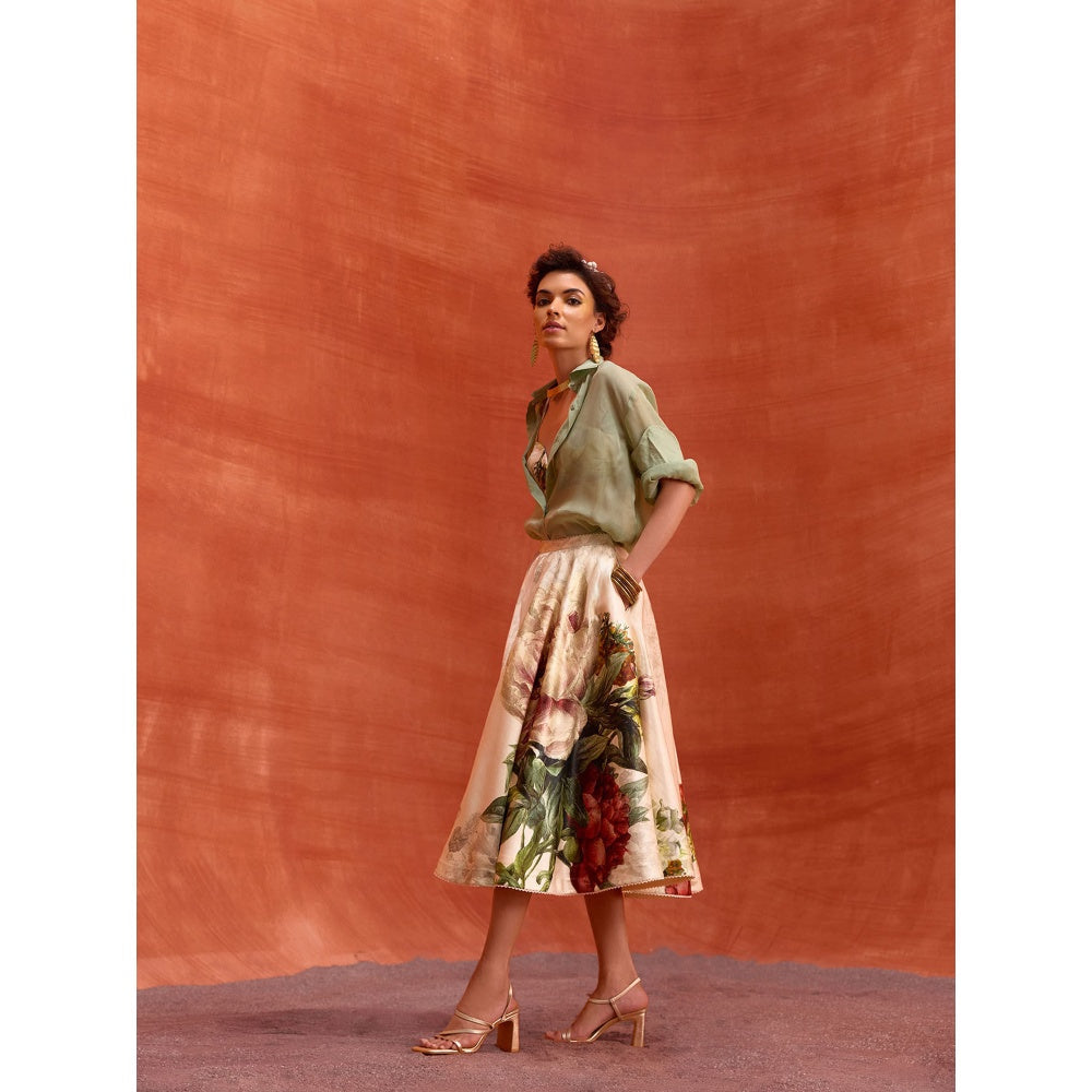 KALISTA Beige Melinda Skirt with Shirt and Bustier (Set of 3)