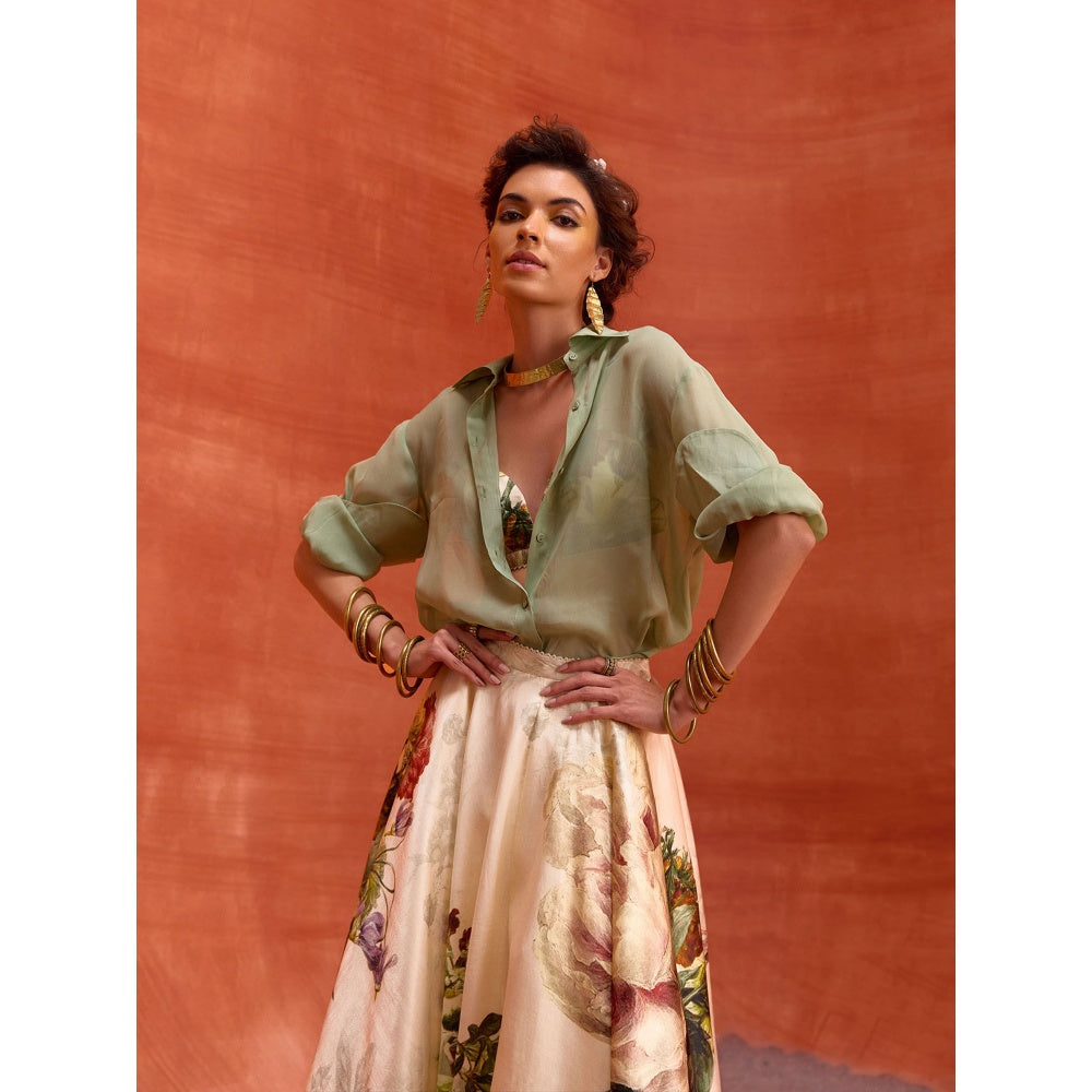 KALISTA Beige Melinda Skirt with Shirt and Bustier (Set of 3)