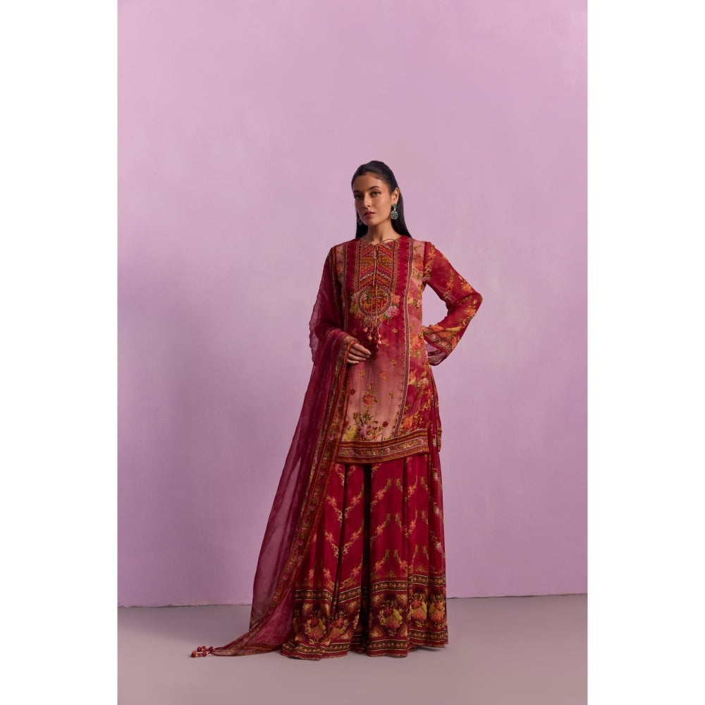 KALISTA Anaisha Rose Floral Print Kurta with Sharara and Dupatta (Set of 3)