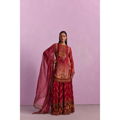 KALISTA Anaisha Rose Floral Print Kurta with Sharara and Dupatta (Set of 3)