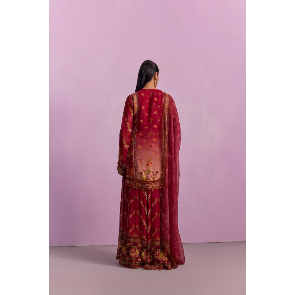 KALISTA Anaisha Rose Floral Print Kurta with Sharara and Dupatta (Set of 3)